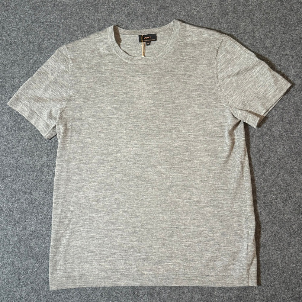 Quince Mens 100% Mongolian Superfine Cashmere Tee Heather Grey Sz Medium NWT Lux